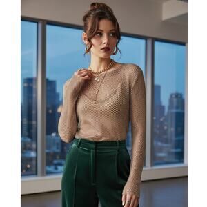 NEW Free People Women's Pink Filter Finish Long Sleeve Metallic Mesh Size Small